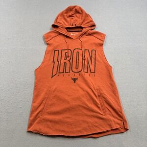 Under Armour Hoodie Men's 2XL Orange Iron Paradise Project Rock Sleeveless Gym